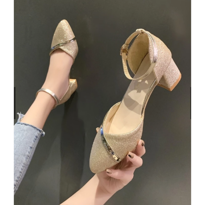 Ladies Stylish Wedding Guest Sandal, Block Heel Ankle Strap