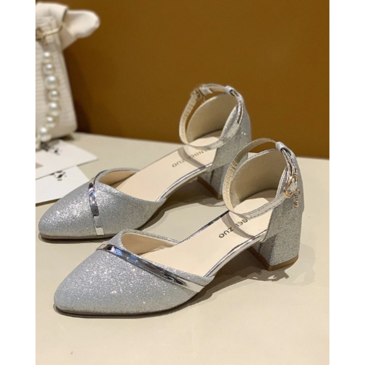 Ladies Stylish Wedding Guest Sandal, Block Heel Ankle Strap