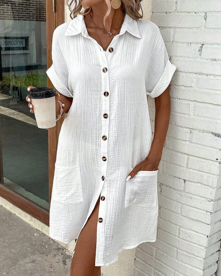 Solid short sleeve pocket button shirt dress Cairns Closet