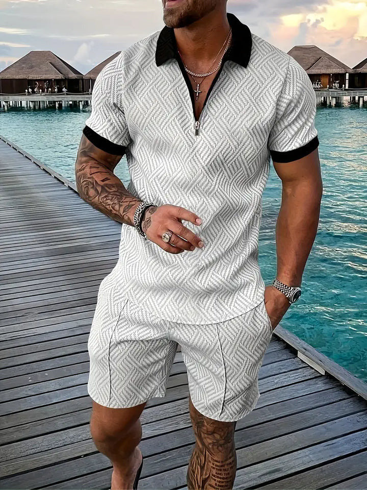 Men’s Casual Summer Set, Short Sleeve V-Neck