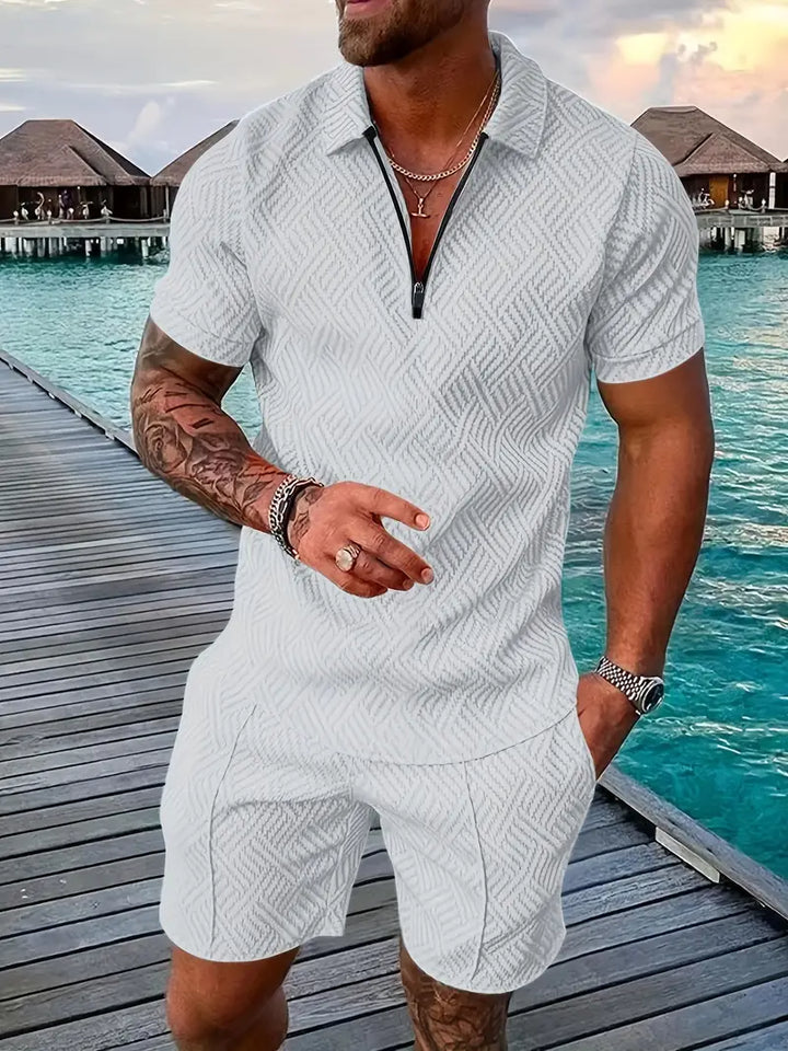Men’s Casual Summer Set, Short Sleeve V-Neck