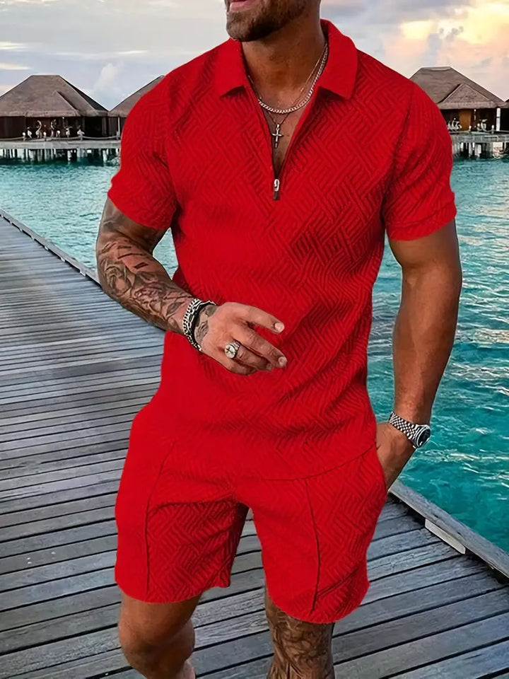 Men’s Casual Summer Set, Short Sleeve V-Neck