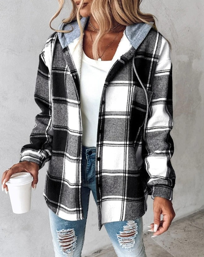 Women's Cozy Checked Hooded Jacket | Warm