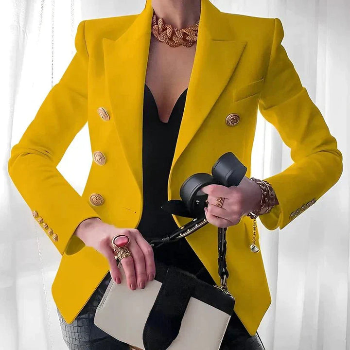 Women's Stylish Double-Breasted Blazer, Chic Gold Button Design