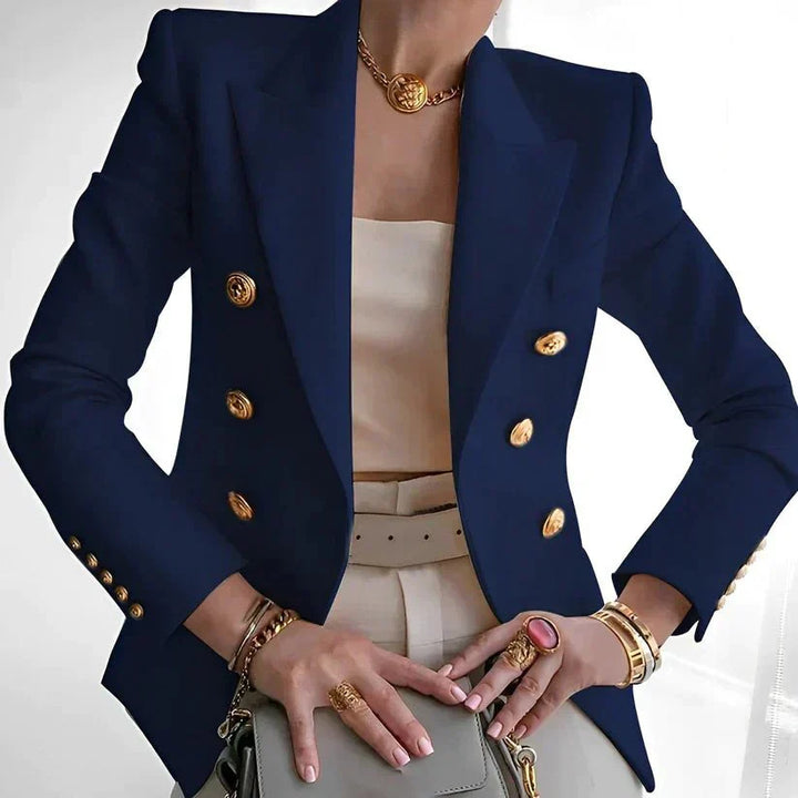 Women's Stylish Double-Breasted Blazer, Chic Gold Button Design