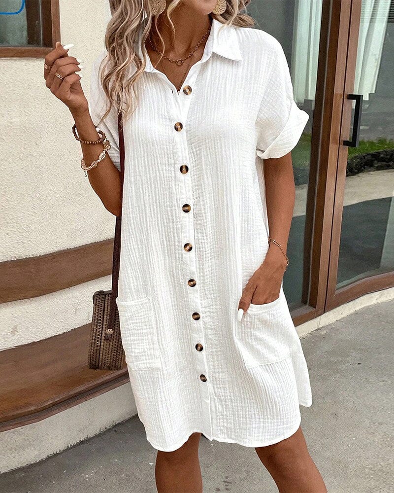 Solid short sleeve pocket button shirt dress Cairns Closet