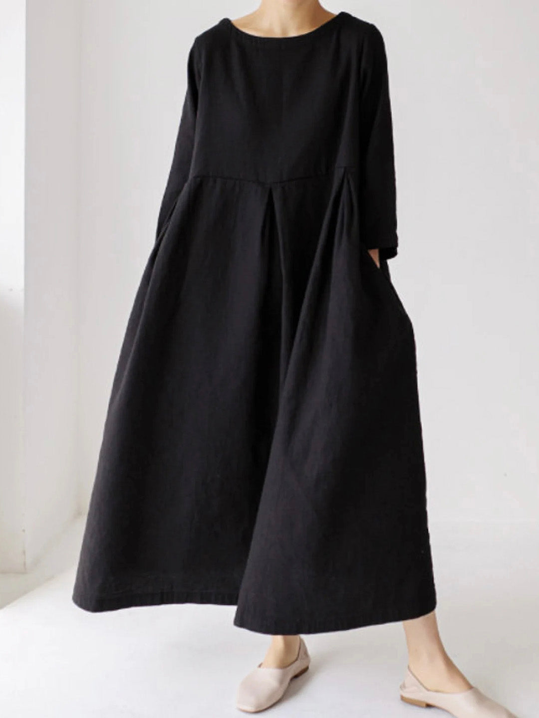 LINA | LOOSE LINEN DRESS WITH SIDE POCKETS