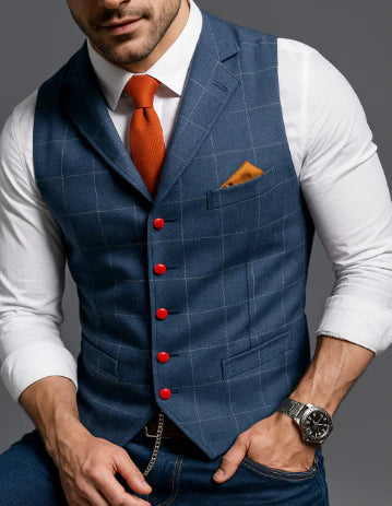 Vintage Style Men's Vest, Notched Collar