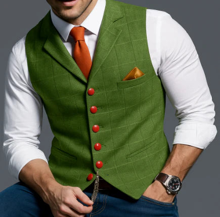 Vintage Style Men's Vest, Notched Collar