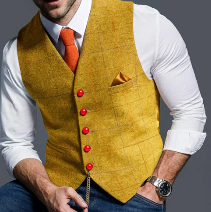 Vintage Style Men's Vest, Notched Collar