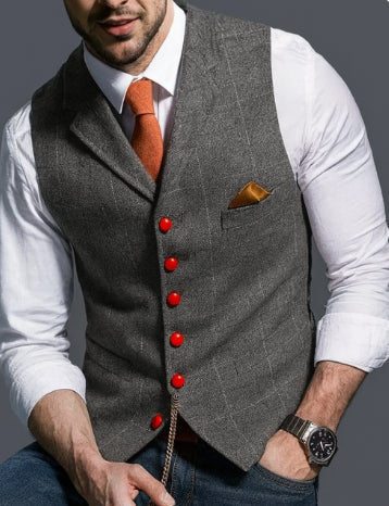 Vintage Style Men's Vest, Notched Collar