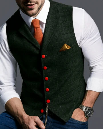 Vintage Style Men's Vest, Notched Collar