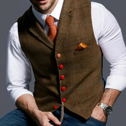 Vintage Style Men's Vest, Notched Collar
