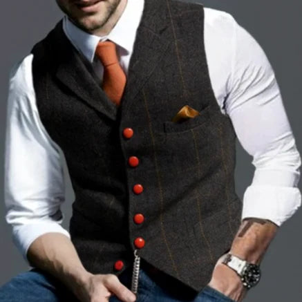 Vintage Style Men's Vest, Notched Collar
