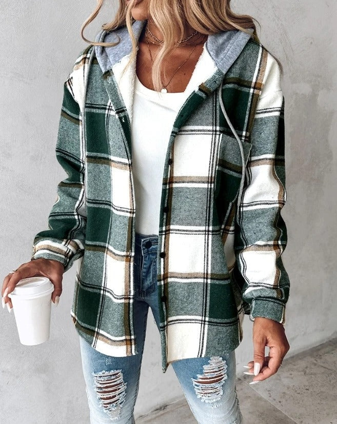 Women's Cozy Checked Hooded Jacket | Warm