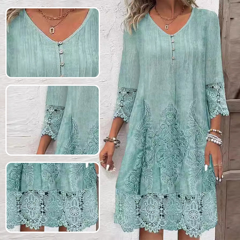 Elenora™ Elegant half-sleeved lace dress with V-neck