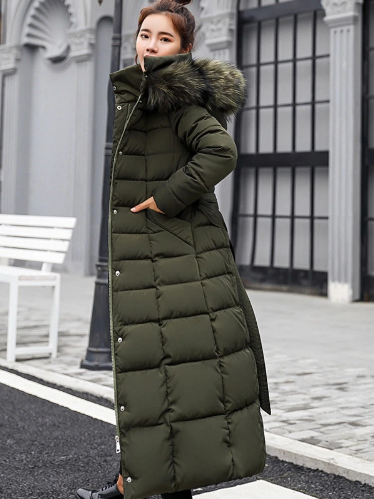 Manteau long et chaud pour femme, style puffer.