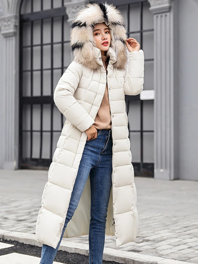 Manteau long et chaud pour femme, style puffer.