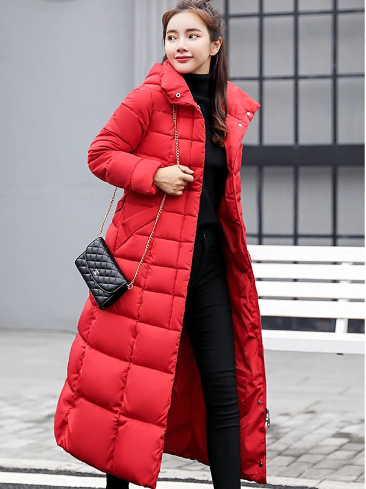 Manteau long et chaud pour femme, style puffer.